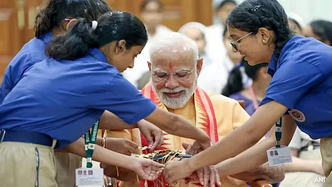 With school students and members of the spiritual organisation Brahma Kumari