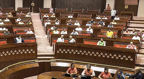 Union Ministers JP Nadda, S Jaishankar, Nirmala Sitharaman and other MPs in the Rajya Sabha during the Monsoon session of Parliament, in New Delhi, Tuesday, Aug. 12, 2025.