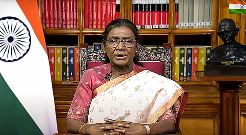 President Droupadi Murmu addresses the nation on the eve of the 79th Independence Day, on Thursday, Aug. 14, 2025.