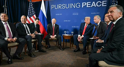 Russian President Vladimir Putin and US President Donald Trump attending the Alaska summit on Saturday along with officials from both sides.