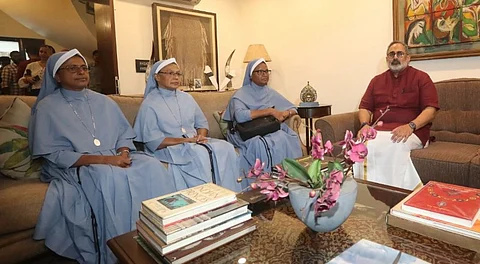 Nuns meet Kerala BJP Chief Rajeev Chandrashekhar in New Delhi.