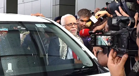 INDIA bloc's Vice-Presidential candidate former Supreme Court judge B Sudershan Reddy speaks to the media upon arrival at the Delhi airport.