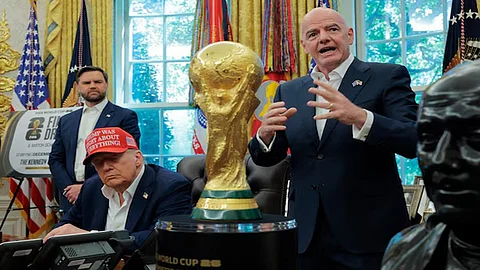 FIFA President speaks about the 2026 World Cup football in the Oval Office of the White House
