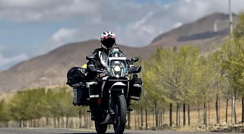 Image of Mumbai rider Yogesh Alekari's stolen motorbike released by Nottinghamshire Police in an appeal in the UK on Tuesday, Sept. 2, 2025.