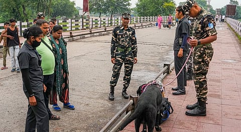 Security guards on vigil near India-Nepal border in the wake of anti-government protests in Nepal, in Maharajganj district of UP, Wednesday, Sept. 10, 2025.