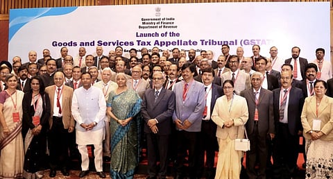 Finance Minister Nirmala Sitharaman and MoS for Finance Pankaj Chaudhary during the launch of Goods and Services Appellate Tribunal