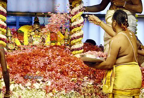 Nine tonnes of flowers used for annual 'pushpa yagam' at Tirumala temple
