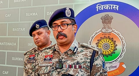 Bastar IG P Sundarraj addresses a press conference after top Naxal commander Madvi Hidma and his wife, among six Maoists, were killed in an encounter with security personnel in Andhra Pradesh's Alluri Sitaramaraju district, in Bastar, Chhattisgarh, Tuesday, Nov. 18, 2025.
