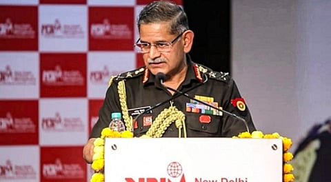 Chief of the Army Staff (COAS) General Upendra Dwivedi delivers an address at a convocation ceremony hosted by the New Delhi Institute of Management (NDIM), in New Delhi on Nov. 22, 2025.