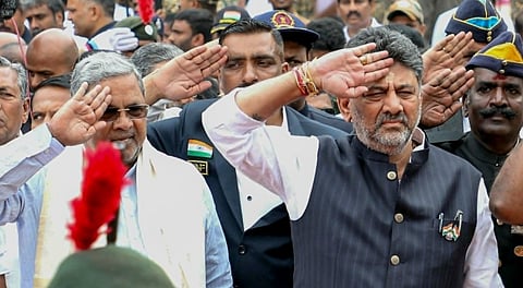 Karnataka Chief Minister Siddaramaiah and Dy CM D K Shivakumar attend a "Jai Hind Sabha" to pay homage to soldiers and express solidarity with armed forces, in Bengaluru, Karnataka, Wednesday, May 28, 2025.