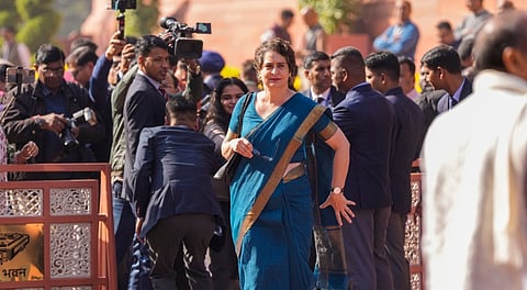 Congress General Secretary Priyanka Gandhi Vadra during the first day of the Winter Session of Parliament, in New Delhi, Monday, Dec. 1, 2025.
