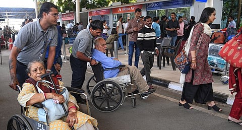 Stranded passengers at Chhatrapati Shivaji Maharaj International Airport amid IndiGo flight disruptions, in Mumbai, Saturday, Dec. 6, 2025.
