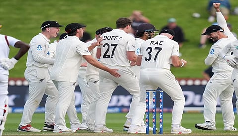 Jacob Duffy took 5-38 as New Zealand's weakened attack bowled out the West Indies for 128 on the third day to set up a nine-wicket win in the second test.