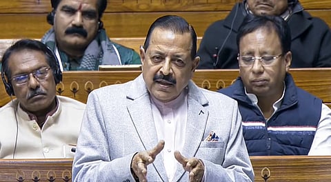 Minister of State Jitendra Singh speaks in the Lok Sabha during the Winter session of Parliament, in New Delhi, Wednesday, Dec. 17, 2025.