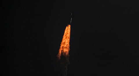 Indian Space Research Organisation (ISRO) launches the BlueBird Block-2 communication satellite of AST SpaceMobile, USA, onboard its launch vehicle LVM3-M6 from the Satish Dhawan Space Centre, in Sriharikota, Andhra Pradesh, Dec. 24, 2025.