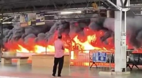 A fire broke out in the parking area of Thrissur railway station, destroying several two-wheelers.