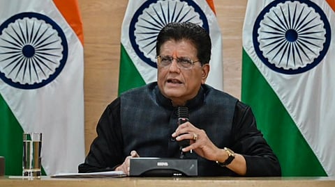 Union Minister Piyush Goyal addresses the media on the progress of the India-US trade deal, in New Delhi.