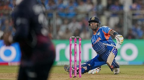 India's captain Suryakumar Yadav plays a shot during the ICC Men's T20 World Cup 2026 cricket match between India and USA, at the Wankhede Stadium, in Mumbai, Saturday, Feb. 7, 2026.