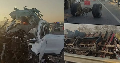 Various images of the multi-vehicle chain collision that claimed seven lives in Karnataka on Friday.