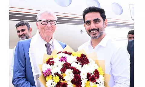 Andhra Pradesh Minister and Telugu Desam Party (TDP) leader Nara Lokesh received Gates at the Airport
