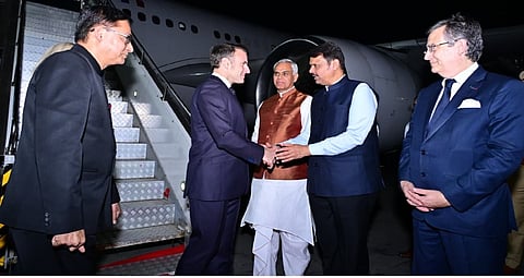 French President Macron arrives in Mumbai
