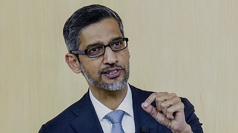 Google CEO Sundar Pichai during the Google AI event, in New Delhi, Wednesday, Feb. 18, 2026.