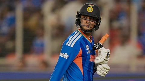 India's Abhishek Sharma returns to the pavilion after his dismissal by South Africa's Marco Jansen during an ICC Men's T20 World Cup 2026 cricket match between India and South Africa, at the Narendra Modi Stadium, in Ahmedabad, Sunday, Feb. 22, 2026.