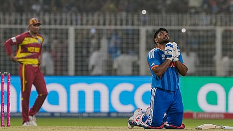 Sanju Samson after winning an ICC Men's T20 World Cup 2026 cricket match between India and West Indies, at the Eden Gardens, in Kolkata, West Bengal, Sunday, March 1, 2026.