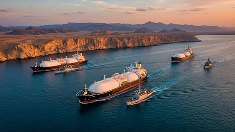 Ships navigating through the Strait of Hormuz