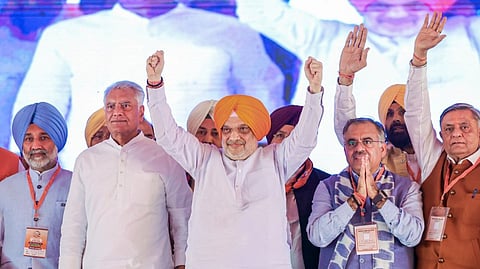 Union Home Minister Amit Shah during the "Badlav" rally, in Moga, Punjab on March 14, 2026.