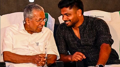 Kerala Chief Minister Pinarayi Vijayan and cricketer Sanju Samson during an event organised by the Kerala Cricket Association, in Thiruvananthapuram, Monday, March 16, 2026.