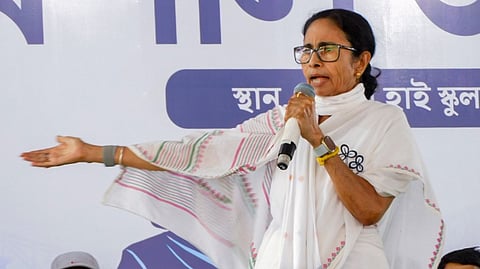 West Bengal Chief Minister Mamata Banerjee during a public rally in support of TMC candidates ahead of the state Assembly elections, in Bankura, West Bengal, Sunday, April 12, 2026.