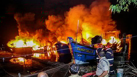 Fishing boat catches fire; workers escape unhurt