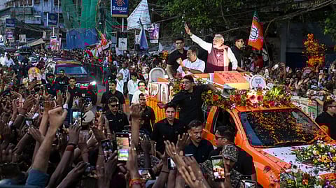 Prime Minister Narendra Modi's roadshow, amid the ongoing West Bengal Assembly elections, in Howrah district, Thursday, April 23, 2026.