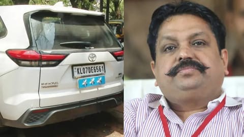 A vehicle bearing official insignia of the former DGP, Thachankary.