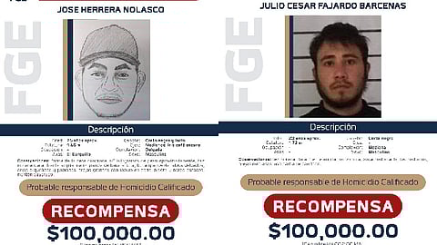 El monto de la recompensa por la información que conduzca a la localización, aprehensión o detención de los investigados es de 100 mil pesos por cada uno