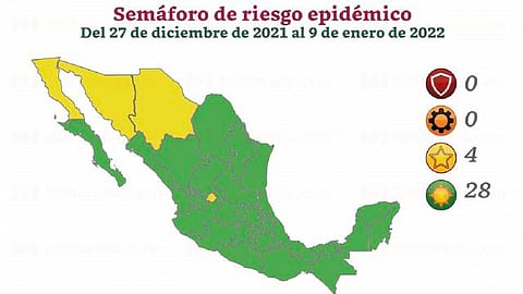 Serán cuatro los estados que se coloquen en el nivel de riesgo menor, es decir el color amarillo