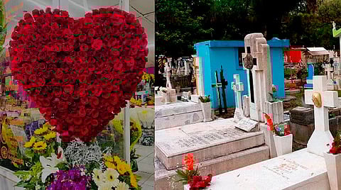 El adorno era un gran corazón de rosas rojas