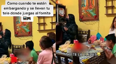 “Ángel, Ángel, espérate, cálmate”, se escucha decir a uno de las personas que está presenciando el embargo
