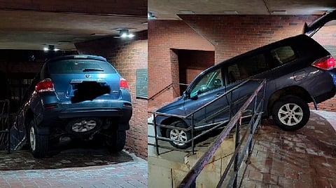 Mujer en estado de ebriedad intentó bajar escaleras en su auto, dijo que seguía el GPS