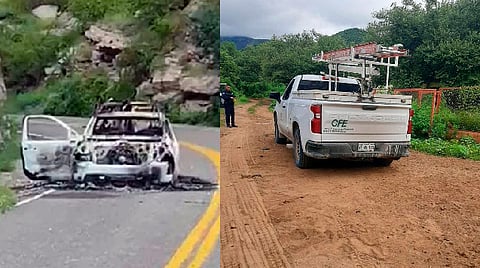 Atacan a trabajadores de CFE y queman su camioneta en carretera de Sonora