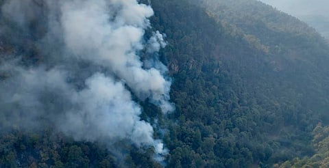 Se suma helicóptero a combatir incendio forestal en Zinapécuaro
