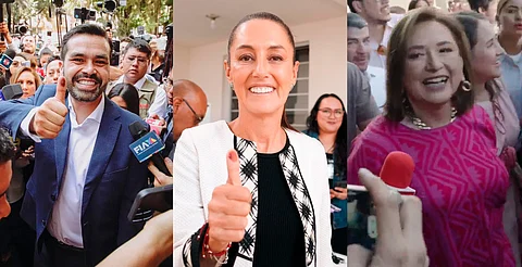 Claudia Sheinbaum y Jorge Máynez emiten su voto; Xóchitl Gálvez, aún en la fila