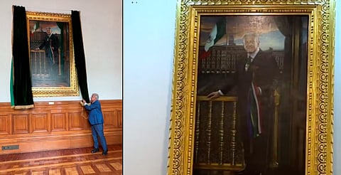 Devela AMLO su retrato oficial en Palacio Nacional
