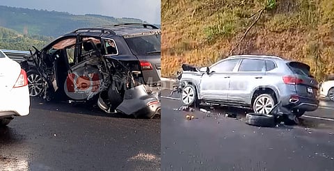 Aparatoso choque de frente deja dos lesionados, en la Uruapan-Pátzcuaro