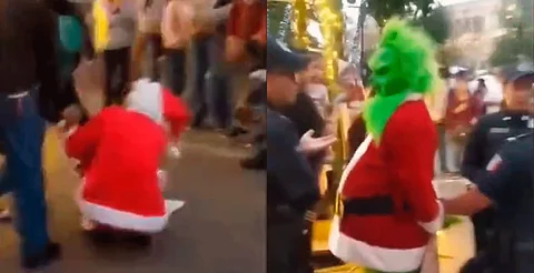México mágico: Santa Claus y Grinch se agarran a golpes en plaza pública