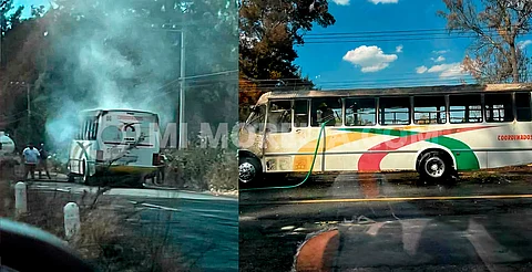Camión se incendia en Indaparapeo; pasajeros y chofer lograron salir a tiempo