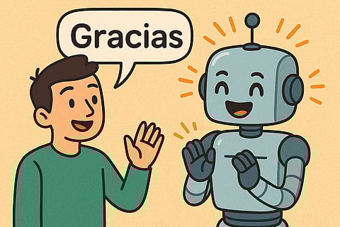 ilustración persona diciendo gracias a un robot