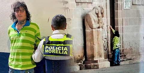 Grafitea la Catedral de Morelia y lo arrestan; podría enfrentar cargos federales