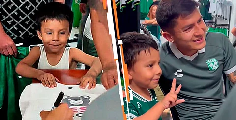 El niño solo llevaba una simple playera para firmar; se fue con un jersey oficial